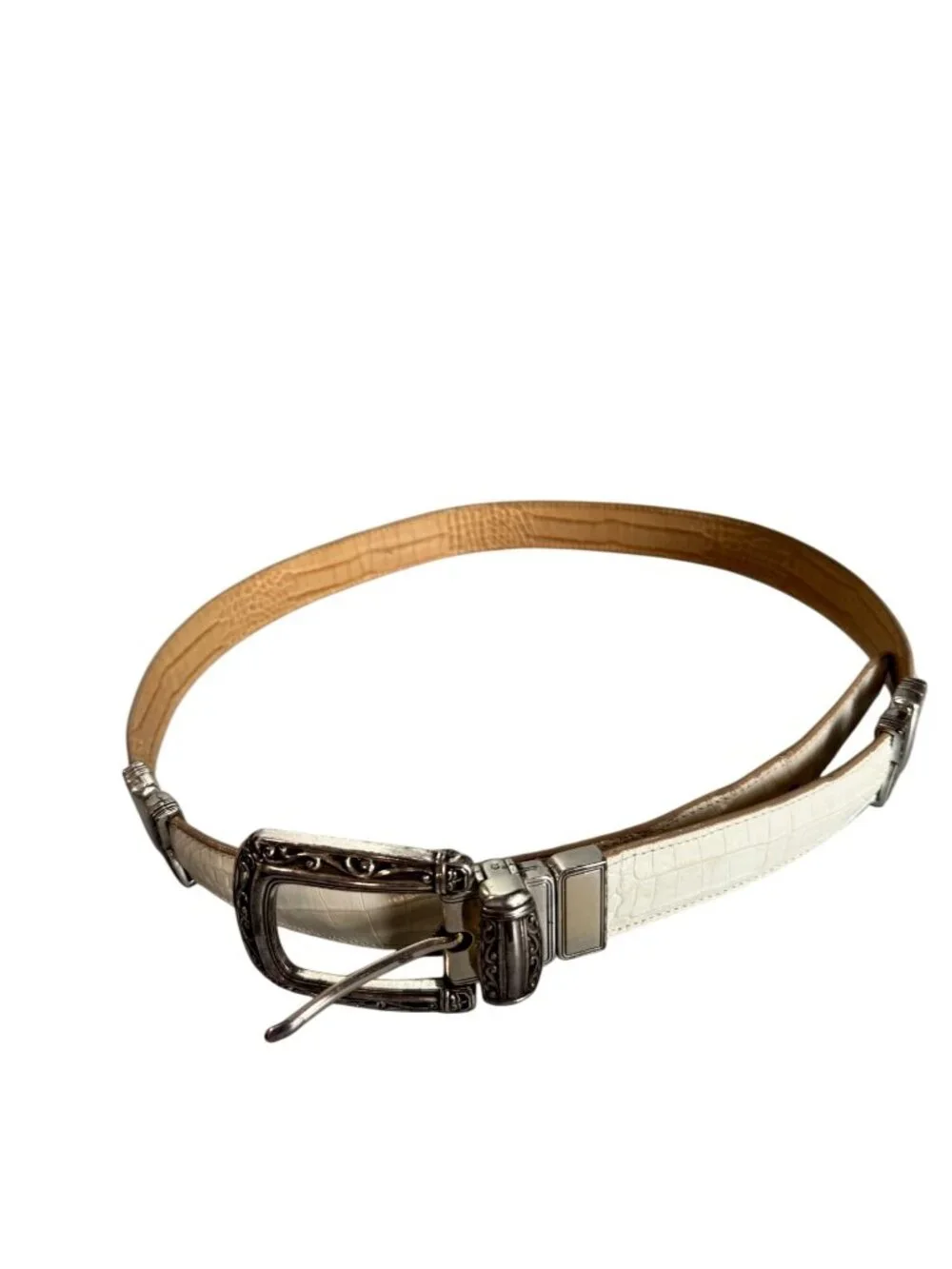 Brighton B2701 Reversible White Croc Embossed Leather Belt Silver Hardware L 34 - Picture 4 of 7